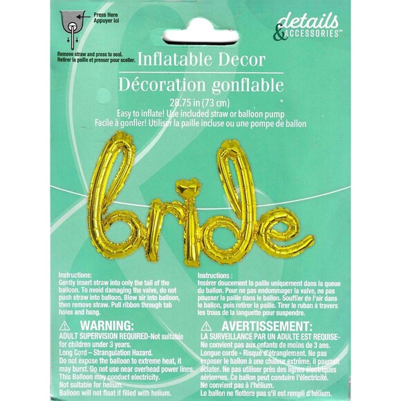 Bride Gold Foil Inflatable Balloon 28.75" – Wedding Shower Bachelorette Décor - Picture 1 of 2